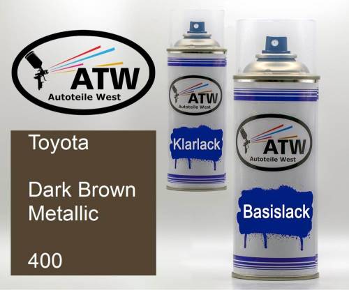Toyota, Dark Brown Metallic, 400: 400ml Sprühdose + 400ml Klarlack - Set, von ATW Autoteile West.